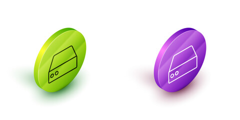 Isometric line Server, Data, Web Hosting icon isolated on white background. Green and purple circle buttons. Vector