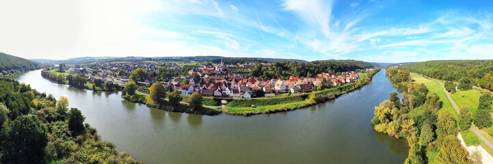 Fototapeta na wymiar Luftbild von Hafenlohr am Main mit Blick auf das Ortszentrum. Hafenlohr, Unterfranken, Bayern, Deutschland.