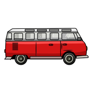 Red bus illustration. Print for a T-shirt. Retro style
