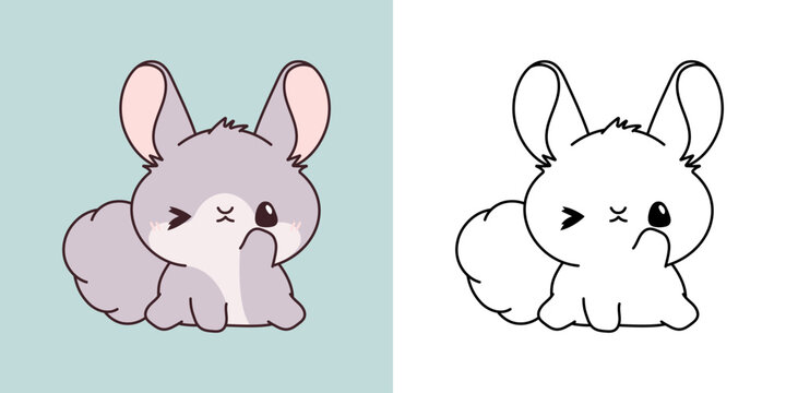 Kawaii Chinchilla for Coloring Page and Illustration. Adorable Clip Art Baby Animal. Cute Vector Illustration of a Kawaii Rodent for Stickers, Prints for Clothes, Baby Shower