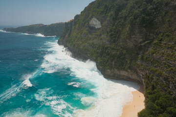 Serene Sandy Beach Beneath the Turquoise Waters and Majestic Cliff Range