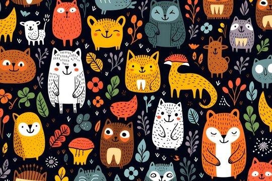 cute cat doodle pattern cartoon