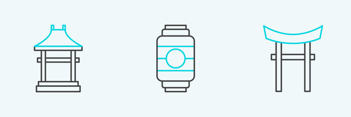 Set line Japan Gate, and Japanese paper lantern icon. Vector