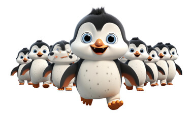 Delighted Penguins Are Marching Stunningly 3D Character Isolated on Transparent Background PNG.
