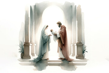 Presentation of Jesus in the temple. Watercolor illustration - obrazy, fototapety, plakaty