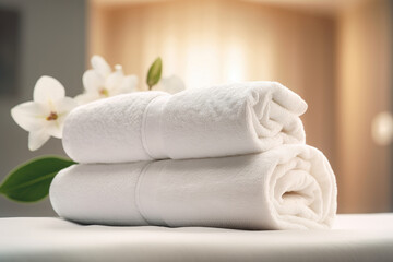 Obraz na płótnie Canvas White towels in the spa salon