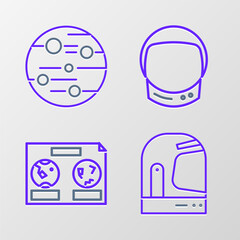 Set line Astronaut helmet, Celestial map of the night sky, and Planet Mars icon. Vector
