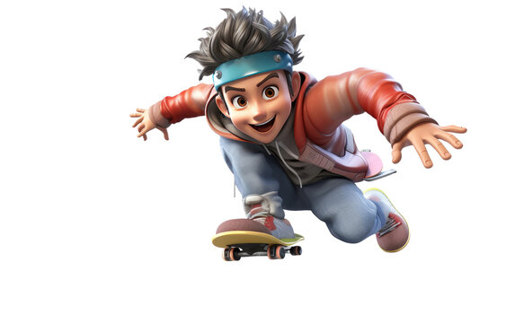 Energetic Skater Boy With Red Jacket 3D Character Isolated on Transparent Background PNG.