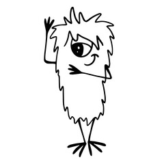 Line sketch, coloring of a funny furry monster. Vector graphics.
