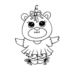 Line sketch, coloring of a cute ballerina bear.Vector graphics.