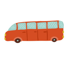 Children's doodles of transport, funny bus. Vector graphics.