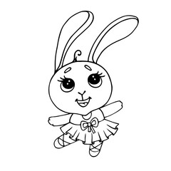Line sketch, coloring of a cute bunny ballerina.Vector graphics.