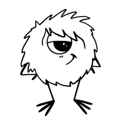 Line sketch, coloring of a funny furry monster. Vector graphics.