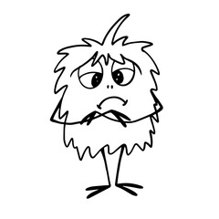 Line sketch, coloring of a funny furry monster. Vector graphics.