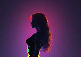 Silhouette of a beautiful woman with long wavy hair