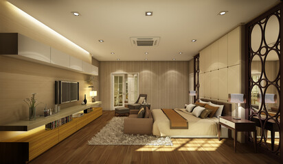 3d render illustration middle aged private bedroom It is modern and contemporary.