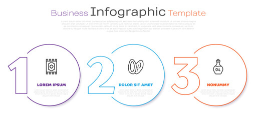 Set line Traditional carpet, Date fruit and Essential oil bottle. Business infographic template. Vector