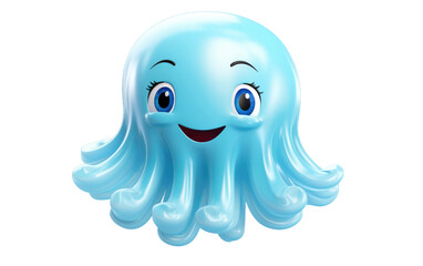 Lighthearted Jellyfish Juggler With a Blue Eyes 3D Character Isolated on Transparent Background PNG.