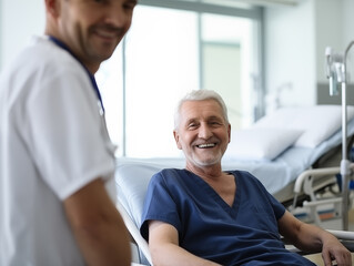 Obraz premium Expert Doctor Shares Happiness with Senior Patient in Hospital Room