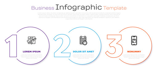 Set line Plane and cardboard box, Cardboard with calendar and Mobile app delivery tracking. Business infographic template. Vector