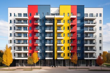 The new apartment building is painted in bright colors
