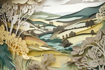 Crédence de cuisine en verre imprimé Kaki Handcrafted paper art depicting scenic Yorkshire landscapes. Generative AI
