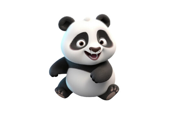 Friendly Beautiful Panda Playing in Playground 3D Character Isolated on Transparent Background PNG.
