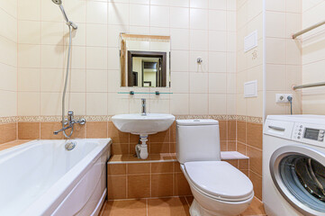 interior apartment room bathroom, sink, decorative elements, toilet