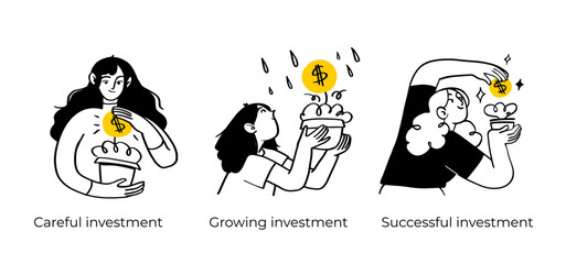 Business Concept illustrations. Scenes with men and women taking part in business activities. Vector illustration