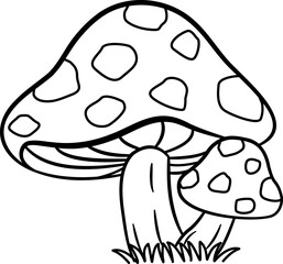 Forest Cartoon Mushrooms Amanita for Coloring. Vector Illustration of Fairy Mushrooms with Red Hat and White Dots