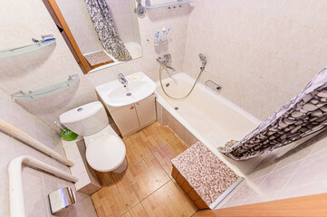 interior apartment room bathroom, sink, decorative elements, toilet