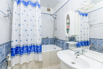 interior apartment room bathroom, sink, decorative elements, toilet