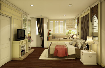 3d render illustration working woman bedroom able to live, relax and work comfortably and perfectly