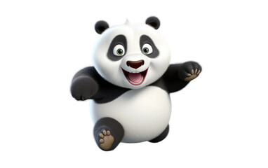 Parkour Panda With Cheering Face 3D Character Isolated on Transparent Background PNG.