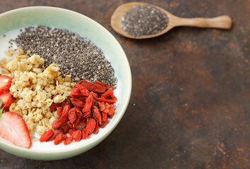 healthy eating breakfast granola with berries and chia seeds