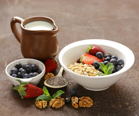 healthy eating breakfast granola with berries and chia seeds