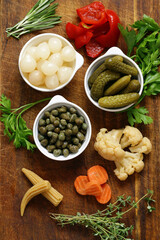 pickled vegetables - cucumbers, onions, corn