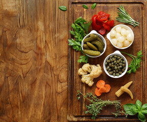 pickled vegetables - cucumbers, onions, corn