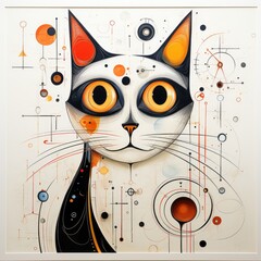 cat kitty face abstract caricature surreal playful painting illustration tattoo geometry modern