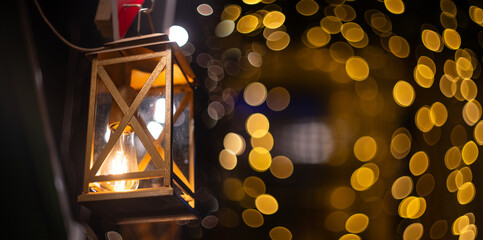 Christmas festive lantern on a fair at night