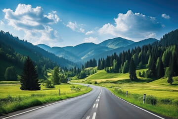The road among the mountains on a sunny summer day