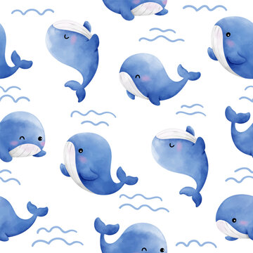 Seamless pattern baby blue whalel For Clothing kids