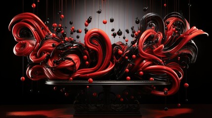  a red and black abstract artwork on a black background with red and black bubbles.  generative ai