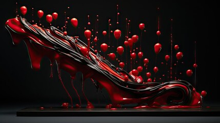  a red and black abstract painting with drops of blood on it.  generative ai
