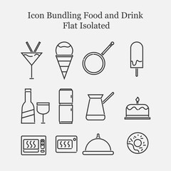 Set of line icons for food, drinks and drinks flat design isolated . Vector illustration eps 10