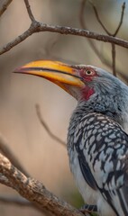 close-up of a southern yellow-billed hornbill