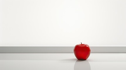  a red apple sitting on top of a white counter top.  generative ai