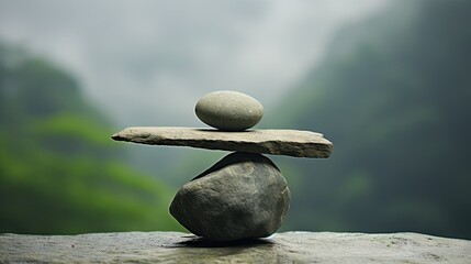  a rock balanced on top of another rock on a rock.  generative ai