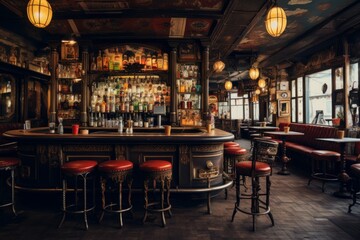 Stylish Bar interior vintage loft. Interior ireland. Generate Ai - obrazy, fototapety, plakaty
