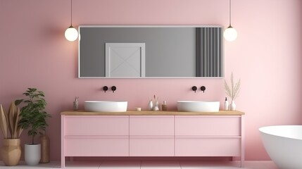 Fototapeta na wymiar modern bathroom interior in pink color